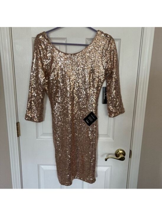 Lulus Dresses & Skirts - NWT Lulu's Delightful Ways Champagne Gold Sequin Dress Mini Prom Homecoming Club